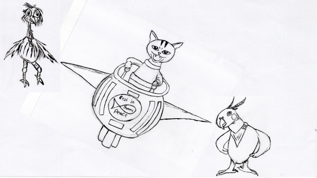 Rieman the Evil Cat's ship with 2 differnt birds